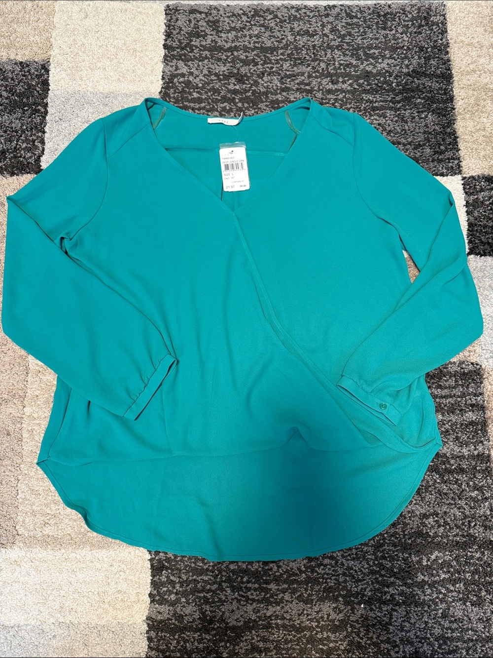 LUSH surplice blouse, green, size L NWT!